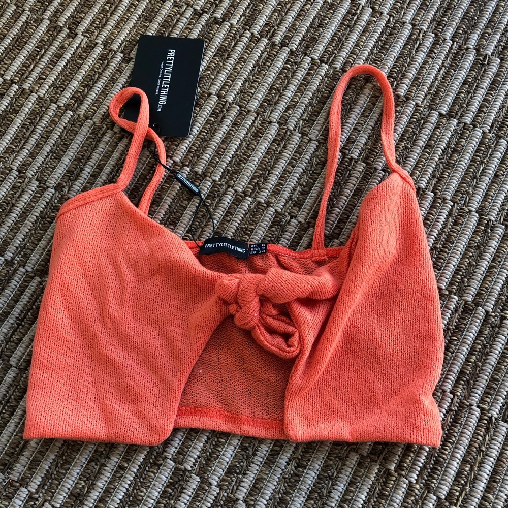 PLT knit knot front crop top